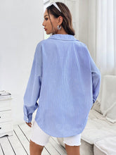 Heart Embroidery Drop Shoulder Striped Shirt